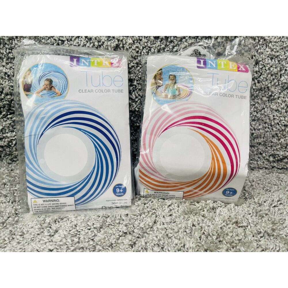 Intex Pool Tube Lot of 2 Clear Color Blue Orange Pink White 36 inch Swimming - Picture 8 of 8